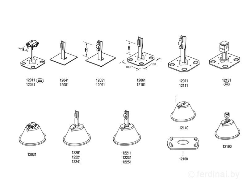 Держатель с крепежом на клей H=15 cm, B до 20 mm, 4xM8x16, проволока Ø 5-12 mm, медь/латунь от компании ТОО "АСБ-ТОП" - фото 1