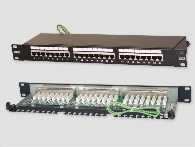 Eurolan Коммутационная панель 1U 19", 24хRJ45, 568A/B, FTP, кат. 5е, черная от компании ТОО "АСБ-ТОП" - фото 1