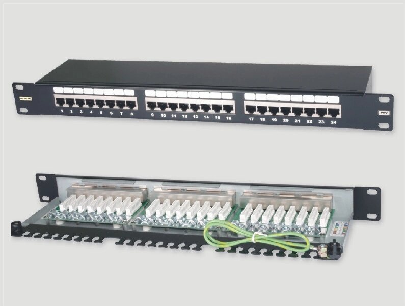 Eurolan Коммутационная панель 1U 19", 24хRJ45, 568A/В, FTP, кат. 6, черная от компании ТОО "АСБ-ТОП" - фото 1