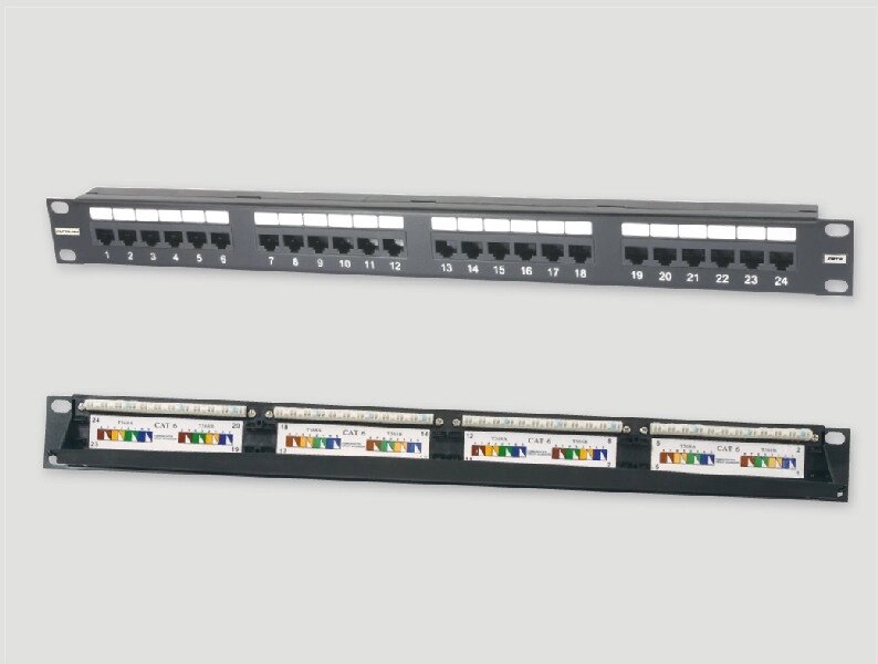 Eurolan Коммутационная панель 1U 19", 24хRJ45, 568A/В, UTP, кат. 6, черная от компании ТОО "АСБ-ТОП" - фото 1