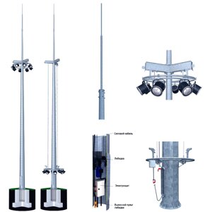 Мачта горячего оцинкования с изолированным громоотводом H=6800 mm, составной, тренога, утяжители 3x27180,2,20 m)