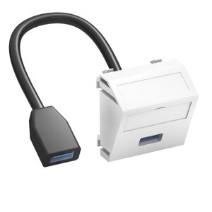 Розетка мультимедийная USB 3.0 A-A, 1 модуль Modul45, 45х45 мм (наклонная), белая