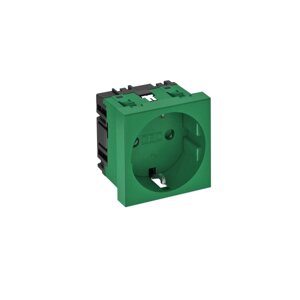 Розетка силовая 0° одинарная 2К+З, 1 модуль Modul45, 45х45 мм, со шторками, 16А 250В зеленая