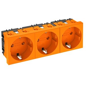 Розетка силовая 0° тройная 3х2К+З, 3 модуля Modul45, 16А 250В оранжевая