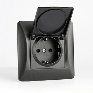 Розетка электрическая 2К+З, с откидной крышкой, 16А, 220-250V (антрацит)