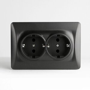 Розетка электрическая 2x2К+З, 16А, 220-250V (антрацит)