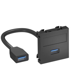 Розетка мультимедийная USB 3.0 A-A, 1 модуль Modul45, 45х45 мм, черная (быстрый монтаж)