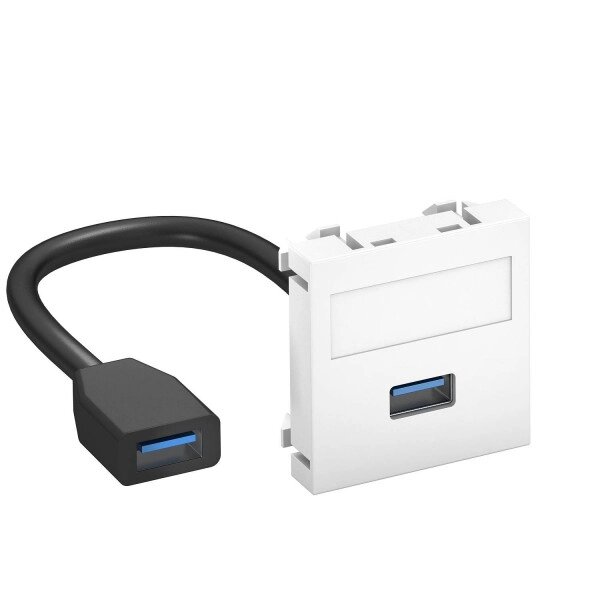 Розетка мультимедийная USB 3.0 A-A, 1 модуль Modul45, 45х45 мм, белая от компании ТОО "АСБ-ТОП" - фото 1