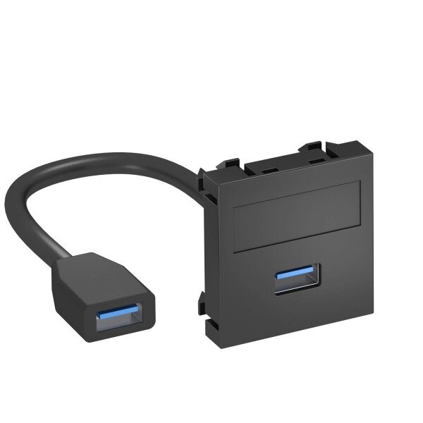 Розетка мультимедийная USB 3.0 A-A, 1 модуль Modul45, 45х45 мм, черная (быстрый монтаж) от компании ТОО "АСБ-ТОП" - фото 1