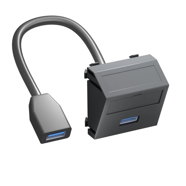 Розетка мультимедийная USB 3.0 A-A, 1 модуль Modul45, 45х45 мм (наклонная), черная от компании ТОО "АСБ-ТОП" - фото 1