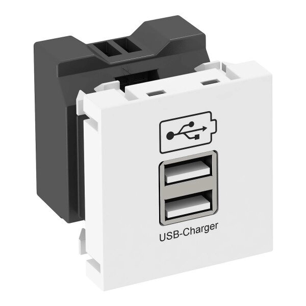 Розетка USB тип А двойная (2х0,6А или 1х1,2А) 1 модуль Modul45 от компании ТОО "АСБ-ТОП" - фото 1