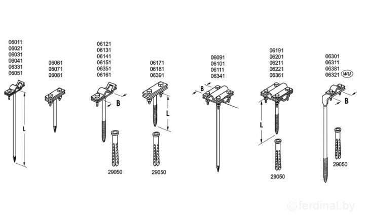 Универсальные держатели, L=12 cm,  B до 20 mm, вбивающийся, проволока Ø 5-12 mm, медь/латунь от компании ТОО "АСБ-ТОП" - фото 1