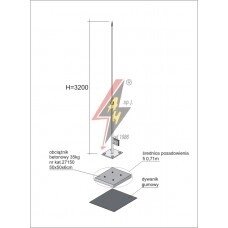 Вольностоящая мачта стальная (горячего оцинкования) для молниеуловителей на подставках H=3700 mm, расстояние до 16 m,