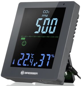 Барометр+Гигрометр+Термометр Bresser Air Quality Smile с датчиком CO2, серый
