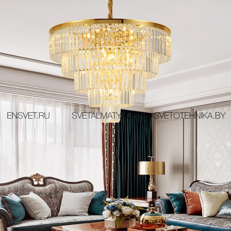 Хрустальная люстра в Американском стиле на 15 ламп золотая от компании SvetAlmaty KZ - фото 1