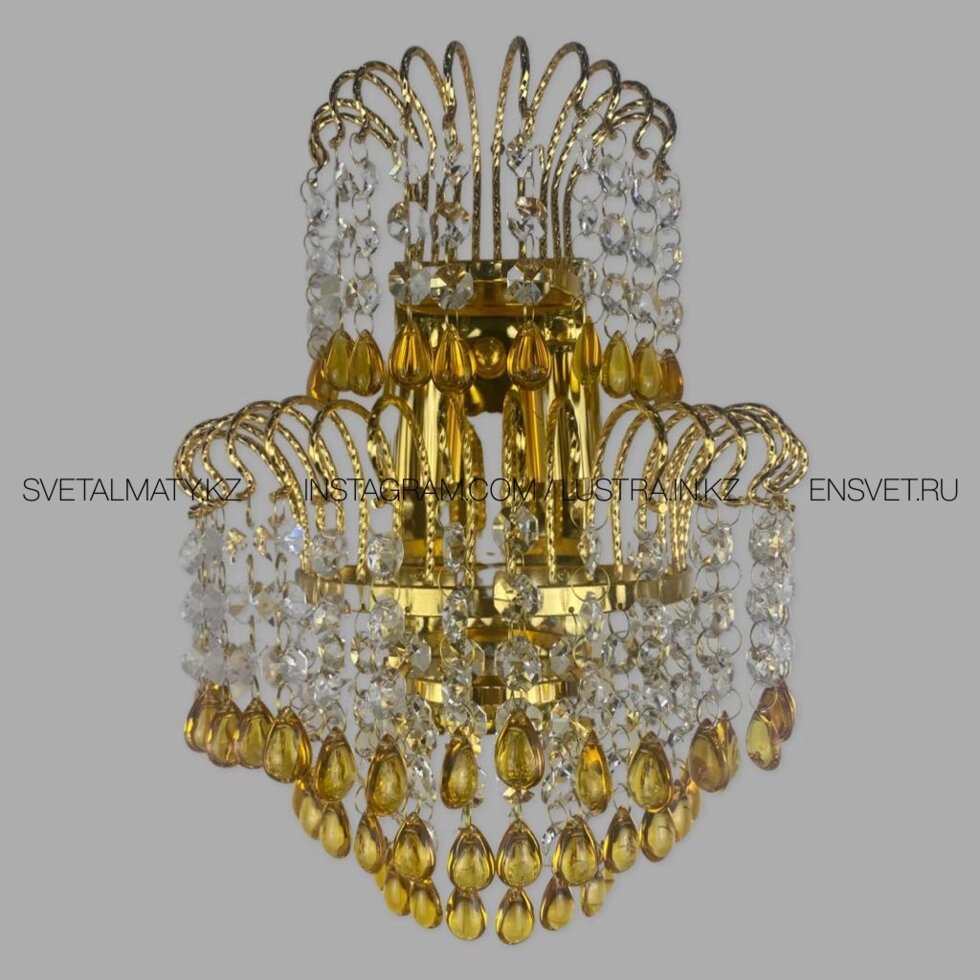 Хрустальный настенный светильник БРА 2*E14 Золотой от компании SvetAlmaty KZ - фото 1
