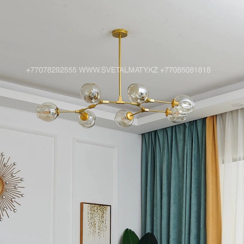 Люстра Молекула золотая на 7 ламп ##от компании## SvetAlmaty KZ - ##фото## 1