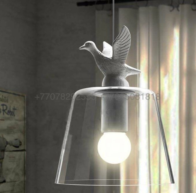 Одиночный стеклянный подвес с птицей White Bird от компании SvetAlmaty KZ - фото 1