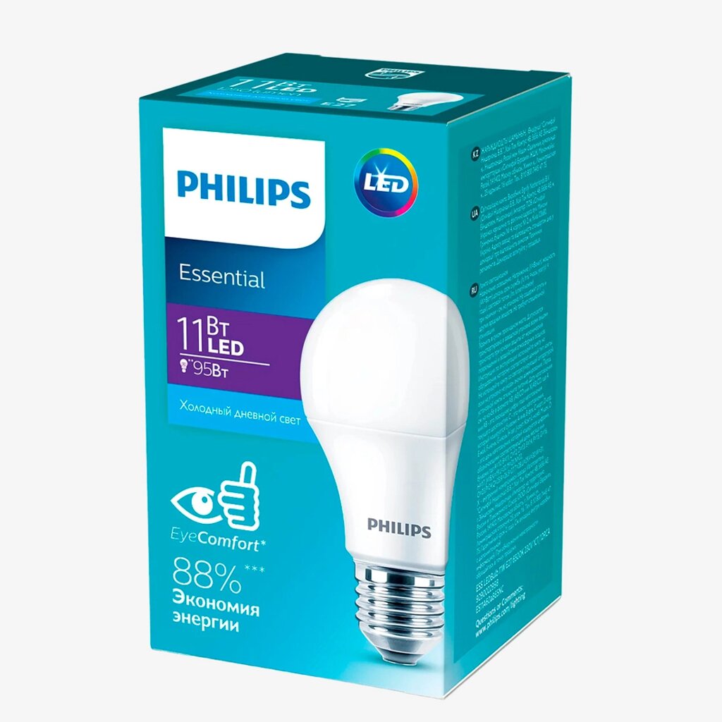 PHILIPS Лампа ESS LEDBulb 11W E27 6500K 230 V1/12 Холодный цвет от компании SvetAlmaty KZ - фото 1