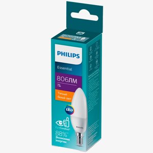 Philips лампа essledcandle7W 806lm E14 827 B38FR теплый цвет