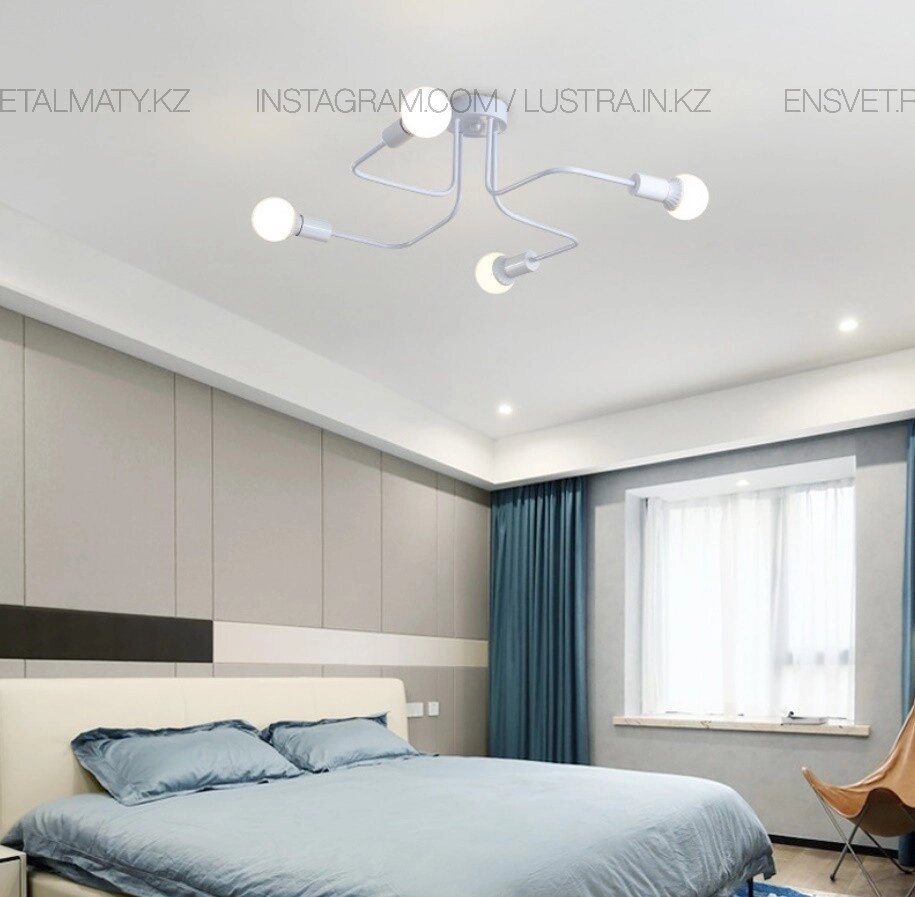 Потолочная люстра белая "Паук" на 4 лампы ##от компании## SvetAlmaty KZ - ##фото## 1