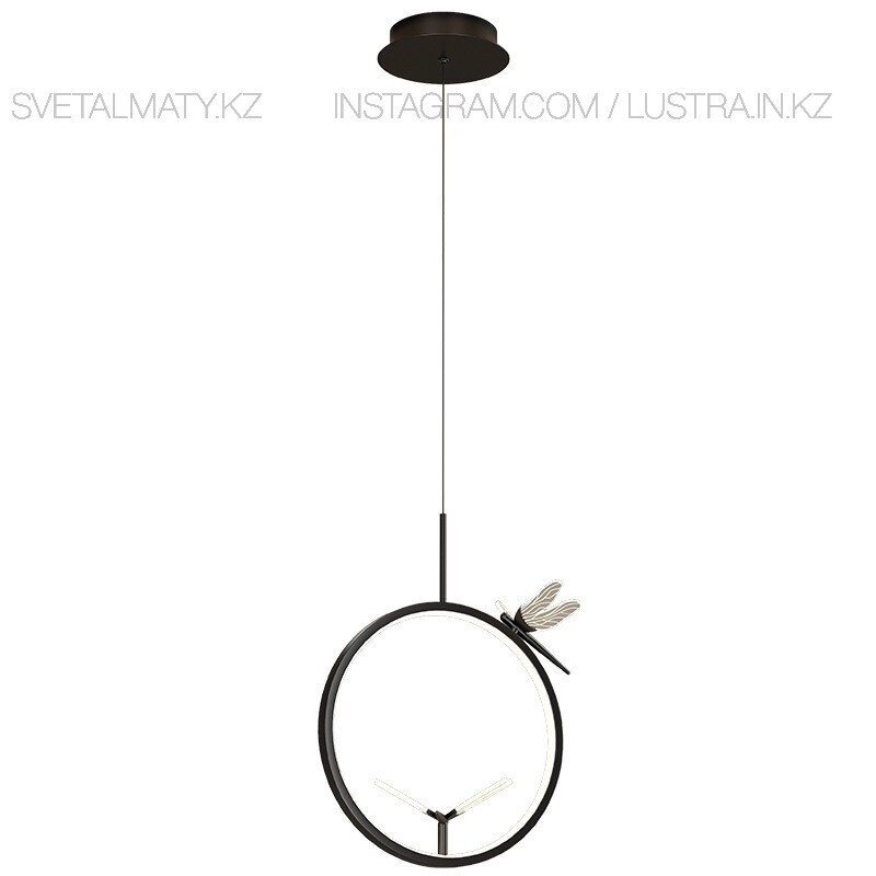 Светильник со светодиодным кольцом со светящимися стрекозами. Цвет черный от компании SvetAlmaty KZ - фото 1