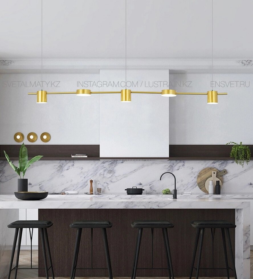 Золотая простая светодиодная люстра для кухонного островка, обеденный бар, офис, кофе, ресторан. от компании SvetAlmaty KZ - фото 1