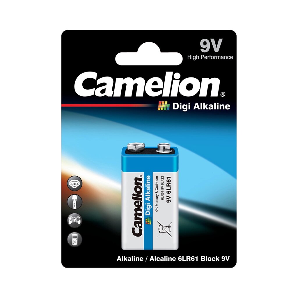 Батарейка, CAMELION, 6LR61-BP1DG, Digi Alkaline, 6F22, 9V, 600 mAh, 1 шт. крона в блистере от компании ИП Globus trade - фото 1