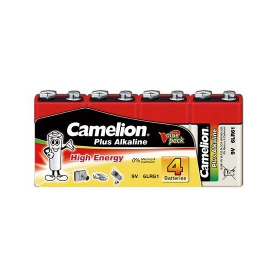 Батарейка, CAMELION, 6LR61-SP4, Plus Alkaline, 6F22(крона), 9V, 680 mAh, 4 шт., Плёнка от компании ИП Globus trade - фото 1