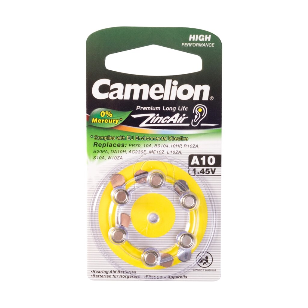 Батарейка, CAMELION, A10-BP6(0%Hg), Zinc Air, A10, 1.45V, 0% Ртути, 6 шт., Блистер от компании ИП Globus trade - фото 1