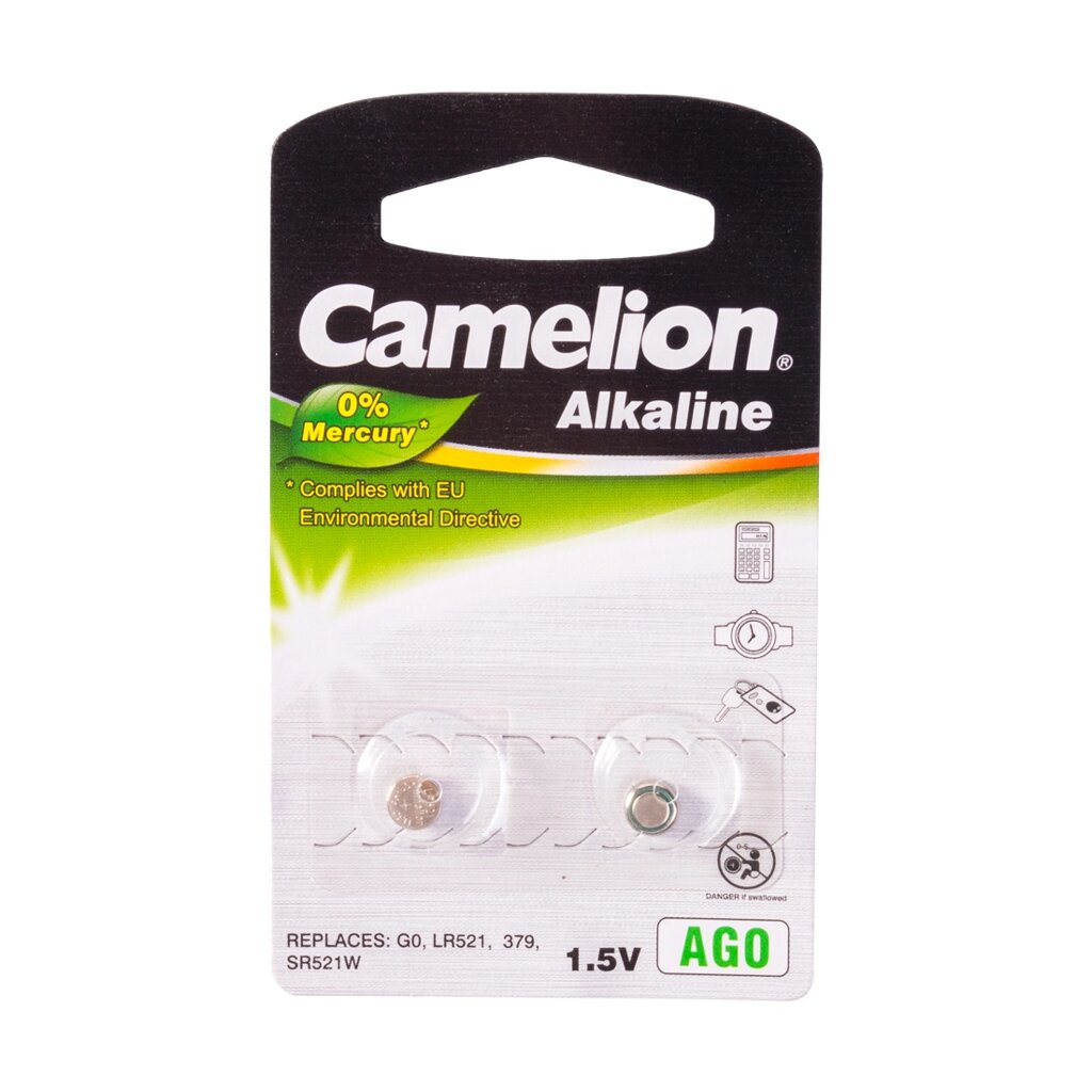 Батарейка, CAMELION, AG0-BP2(0%Hg), Alkaline, AG0, 1.5V, 0% Ртути, 2 шт. в блистере от компании ИП Globus trade - фото 1