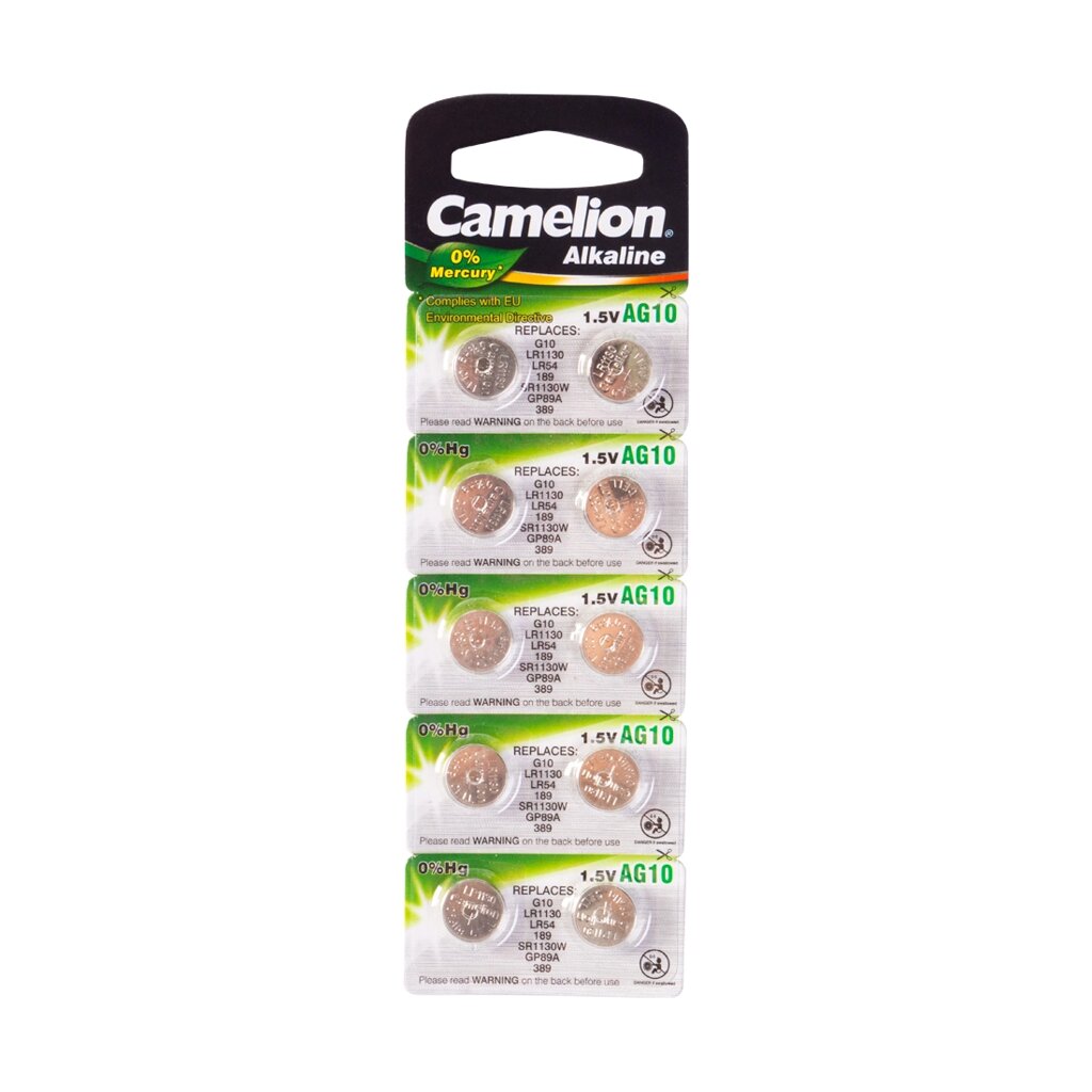 Батарейка, CAMELION, AG10-BP10(0%Hg), Alkaline, AG10, 1.5V, 0% Ртути, 10 шт. в блистере от компании ИП Globus trade - фото 1