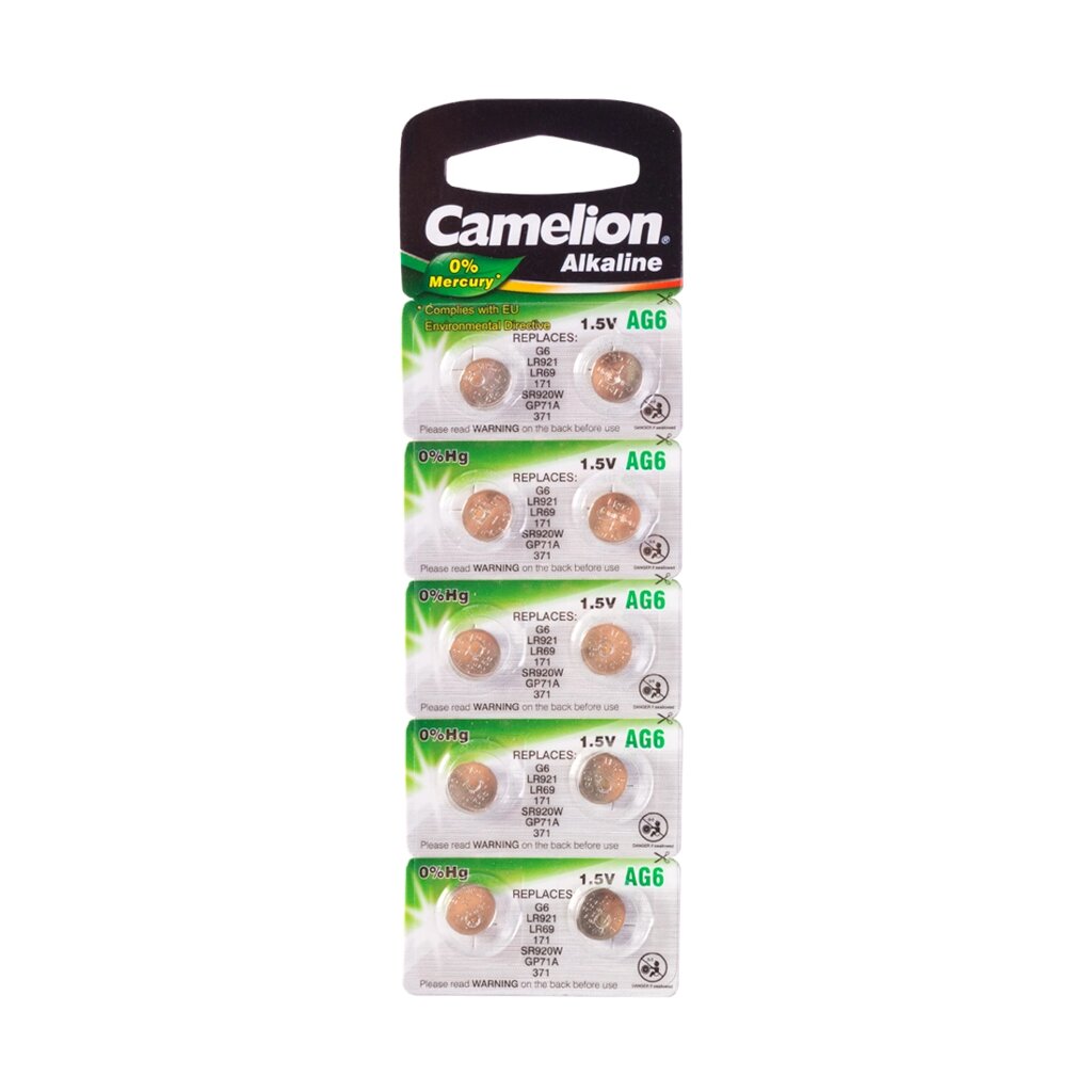 Батарейка, CAMELION, AG6-BP10(0%Hg), Alkaline, AG6, 1.5V, 0% Ртути, 10 шт. в блистере от компании ИП Globus trade - фото 1