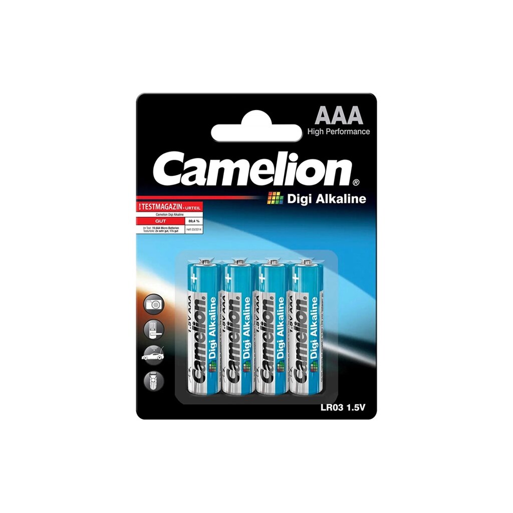 Батарейка, CAMELION, LR03-BP4DG, Digi Alkaline, AAA, 1.5V, 1250mAh, 4 шт., Блистер от компании ИП Globus trade - фото 1