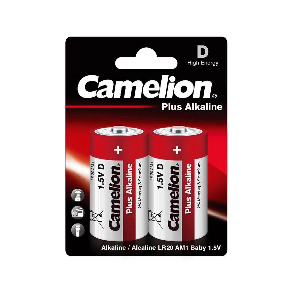 Батарейка, CAMELION, LR20-BP2, Plus Alkaline, D, 1.5V, 21000 mAh, 2 шт., Блистер от компании ИП Globus trade - фото 1