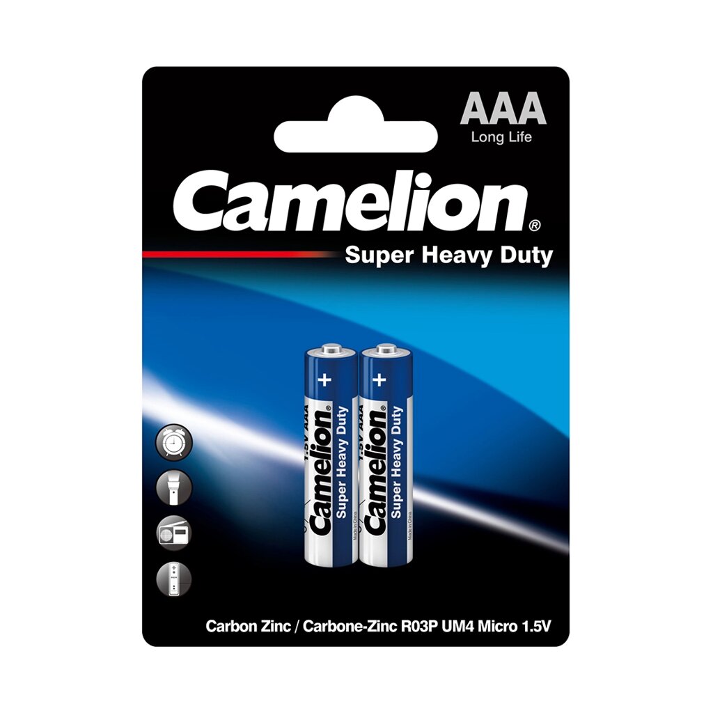 Батарейка, CAMELION, R03P-BP2B, Super Heavy Duty, AAA, 1.5V, 550mAh, 2 шт. в блистере от компании ИП Globus trade - фото 1