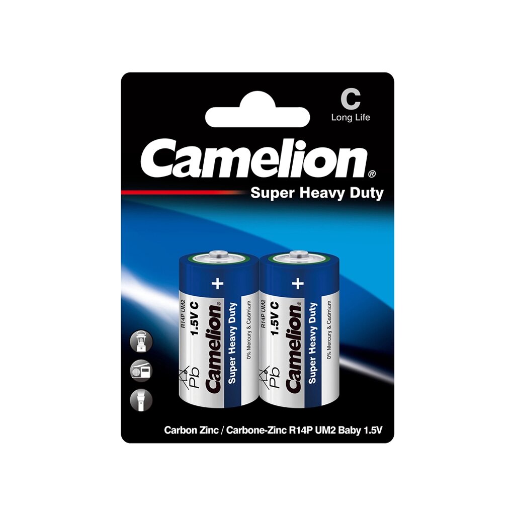 Батарейка, CAMELION, R14P-BP2B, Super Heavy Duty, C, 1.5V, mAh, 2 шт. в блистере от компании ИП Globus trade - фото 1