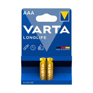 Батарейка, VARTA, LR03 Longlife Micro, AAA, 1.5 V, 2 шт., Блистер