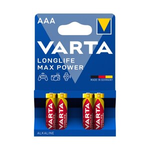 Батарейка, VARTA, LR03 Longlife Power Max Micro, AAA, 1.5 V, 4 шт., Блистер