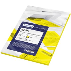Бумага цветная OfficeSpace Neon, А4, 80 г/кв. м., 50 л., желтая