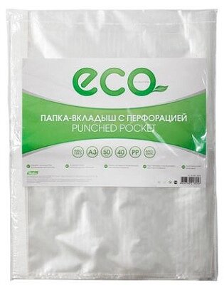 Файл-вкладыш "Hatber Eco", А3, 40мкм, 40л, перфорация, тиснение, гладкая поверхность, 50 штук в пакете от компании ИП Globus trade - фото 1