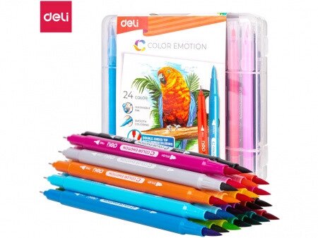 Фломастеры Deli "Color Emotion", 24 цвета, двусторонние, пластиковая упаковка от компании ИП Globus trade - фото 1