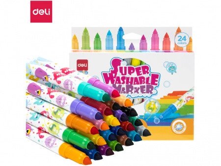 Фломастеры Deli "Super Washable", 24 цвета, круглый корпус, картонная упаковка от компании ИП Globus trade - фото 1