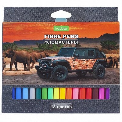 Фломастеры "Hatber Eco", 18 цветов, серия "Jeeping", в картонной упаковке от компании ИП Globus trade - фото 1