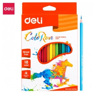 Карандаши цветные Deli "ColoRun", 18 цветов, картон