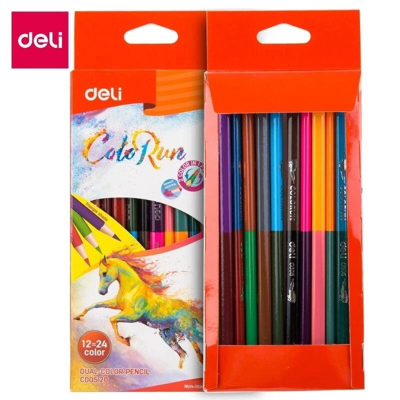 Карандаши цветные Deli "ColoRun", двухсторонние, 12 штук, 24 цвета, картонн от компании ИП Globus trade - фото 1