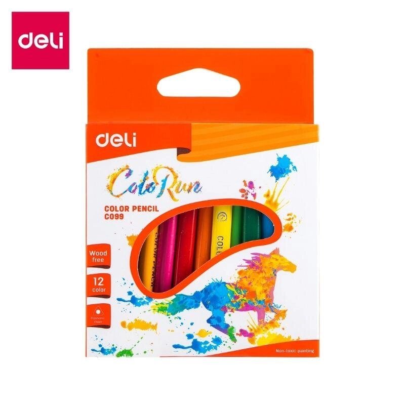 Карандаши цветные Deli "ColoRun", короткие, 12 цветов, картон от компании ИП Globus trade - фото 1