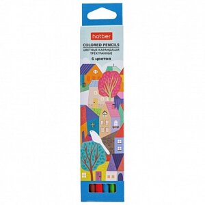 Карандаши "Hatber", 6 цветов, серия "Городок", в картонной упаковке