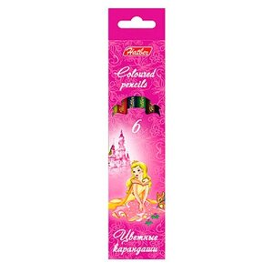 Карандаши "Hatber", 6 цветов, серия "Принцессы на розовом", в картонной упаковке