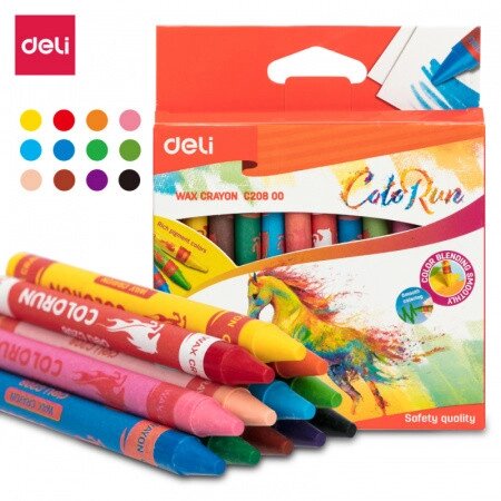 Мелки восковые Deli "ColoRun", пастельные, 12 цветов, картон от компании ИП Globus trade - фото 1